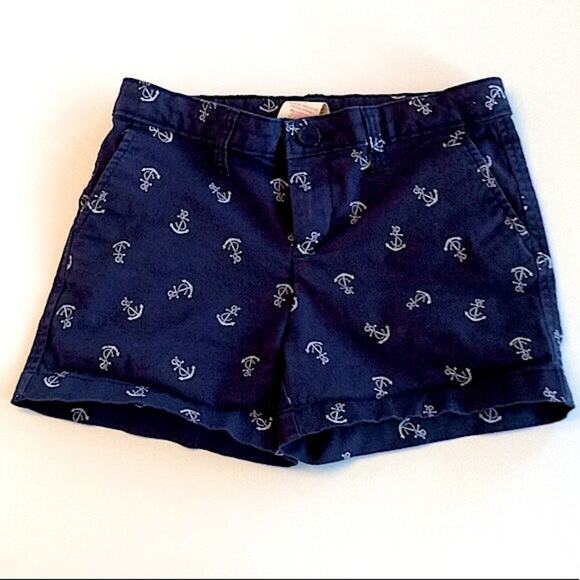 Navy Shorts White Anchor Print Girls 10 - Picture 1 of 4